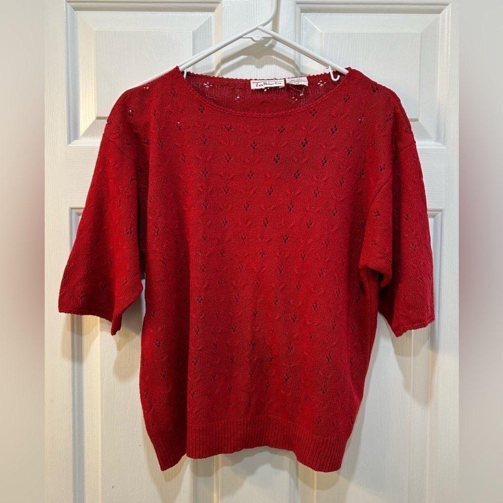 Vtg Talbots 100% Silk Textured Red Sweater Sz XL Christmas Holiday Event Festive